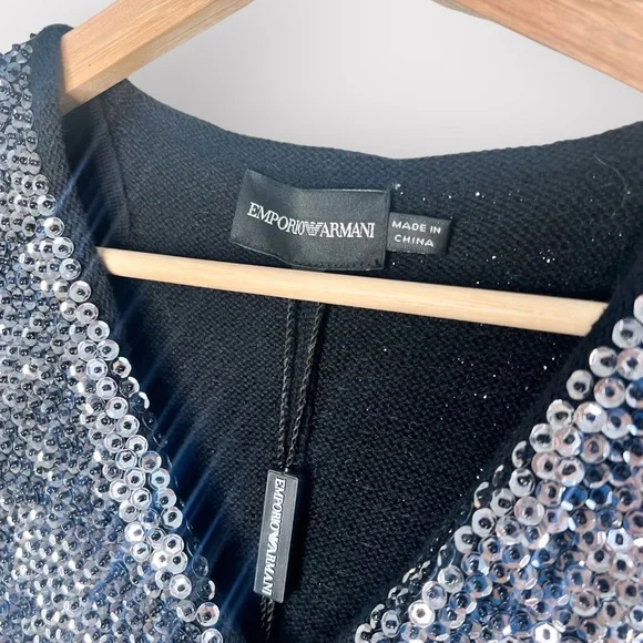 EMPORIO ARMANI “Deeana Spa” Silver Sequin Bolero Mini Sweater (Sz 8)